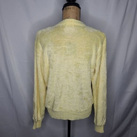 Vintage 80s Pale Pastel Yellow Fuzzy Chenille V-neck sweater Large - Picture 4 of 12